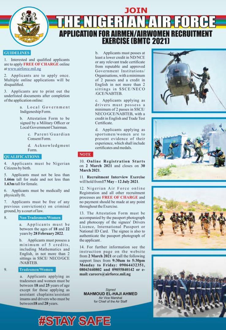 NIGERIAN AIRFORCE APPLICATION FOR AIRMEN/AIRWOMEN RECRUITMENT EXERCISE ...